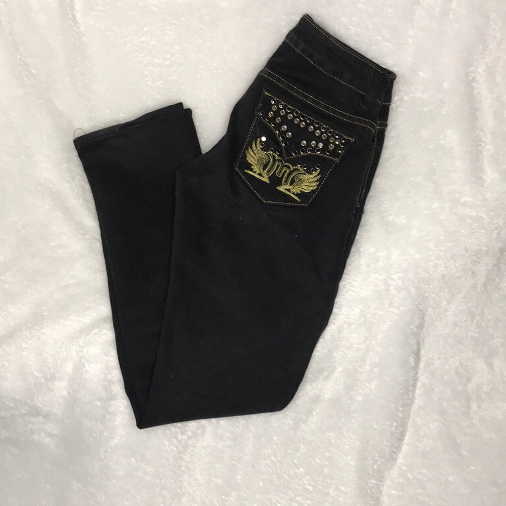 Liuce’s black decorated jeans size 1.Straight leg